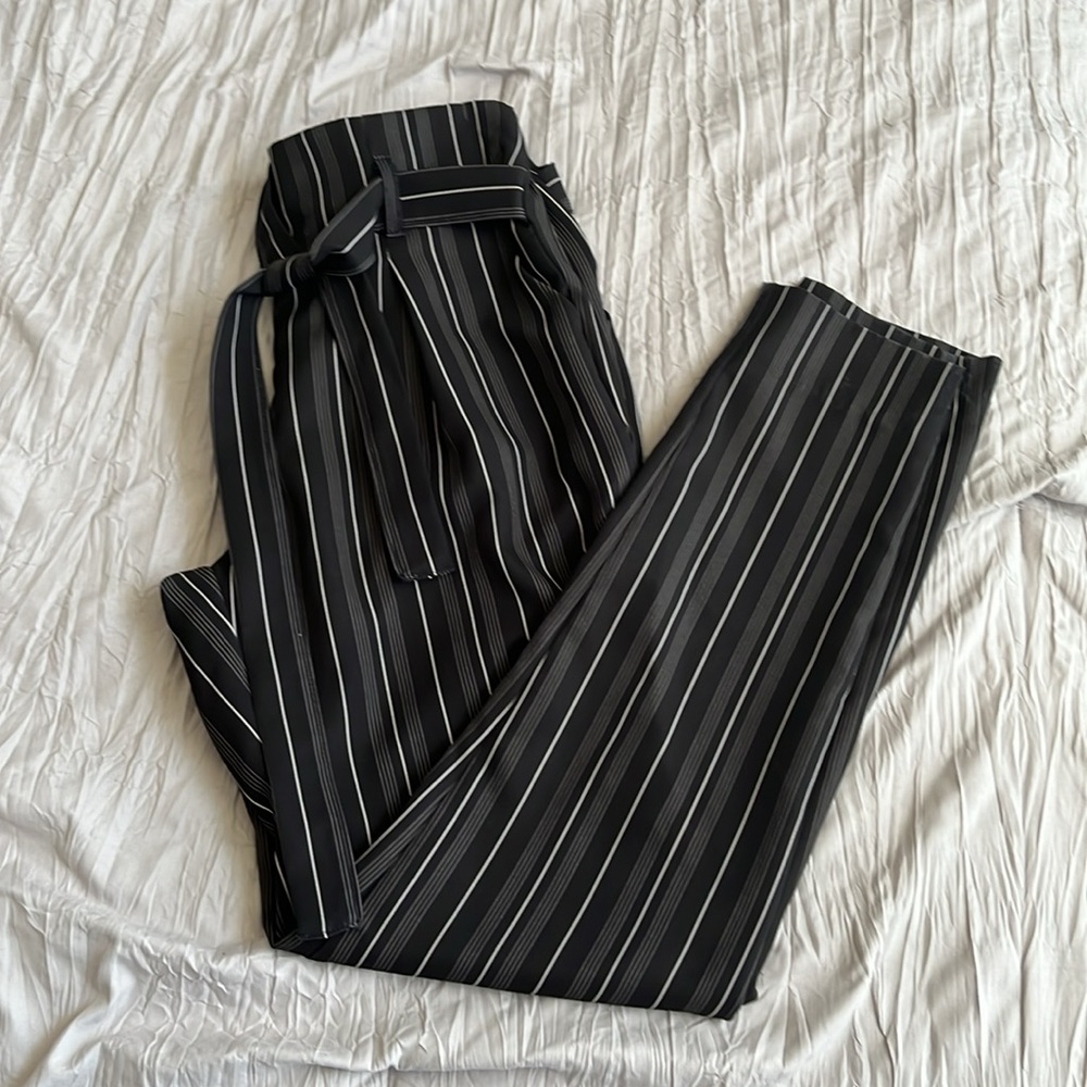 Belted Trousers | Striped Dress Pants